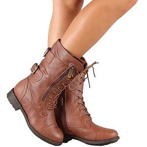 Top Moda Pack-72 Mid Calf Combat Lace Up Boots